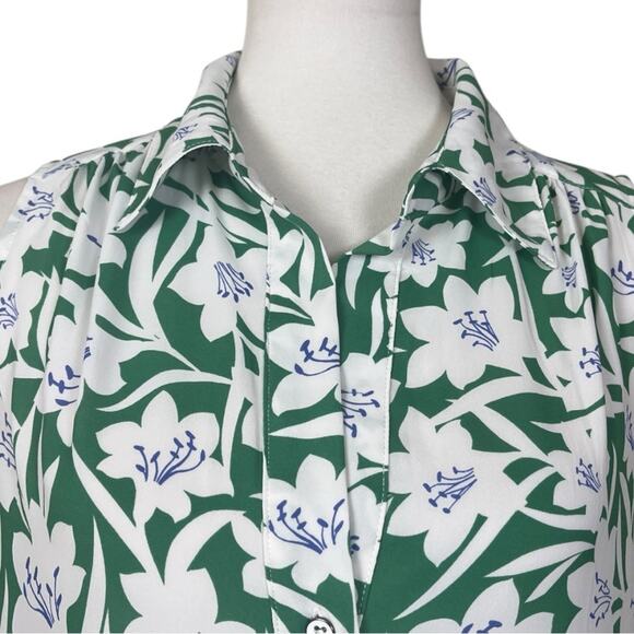 Cabi Top #6099 Collared V-neck Sleeveless Green White Floral Women’s Size Small - Picture 10 of 12